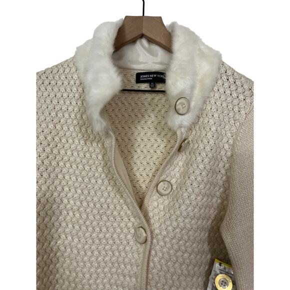 Jones New York Womens Long Sleeve Cream Wool Blend Cardigan Sweater SIze Medium - Picture 2 of 9